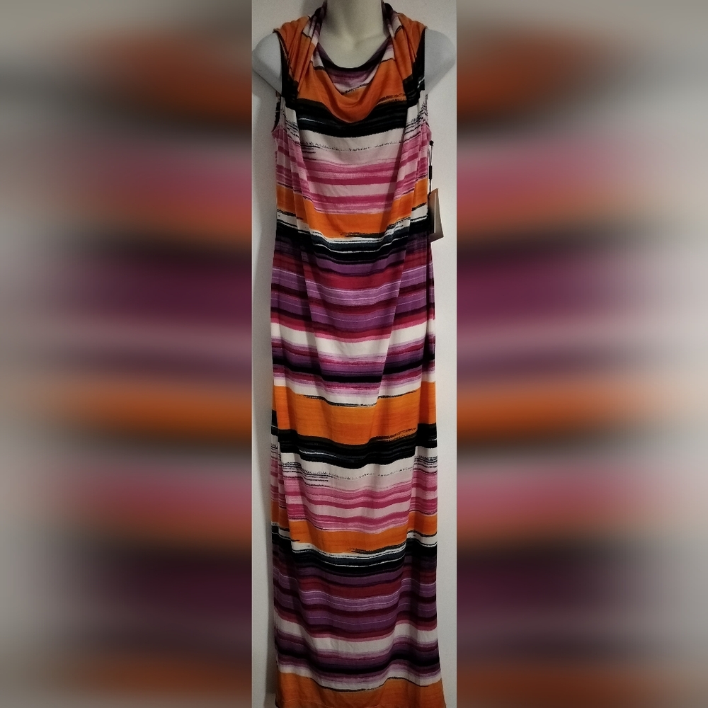 NWT Calvin Klein Women's Striped Cowl Neck Maxi Dress 8
